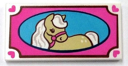 Tile 2 x 4 with Dark Pink Picture Frame and Tan Horse Pattern