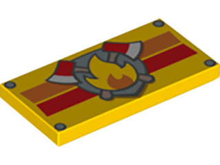 Tile 2 x 4 with Fire Logo with Axes over Orange and Red Stripes Pattern