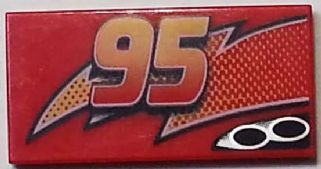Tile 2 x 4 with Lightning, Exhaust Pipes and Centered '95' Pattern Model Left Side