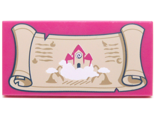 Tile 2 x 4 with Tan Scroll with House Pattern