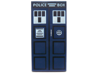 Tile 2 x 4 with Black Squares and White 'POLICE BOX', Windows, and Notice Pattern (Doctor Who TARDIS Side)