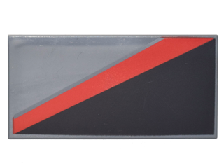 Tile 2 x 4 with Black Triangle Lower Right and Red Diagonal Stripe Pattern