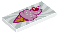 Tile 2 x 4 with Ice Cream Cone with Cherry on Sand Green Swirl Background Pattern