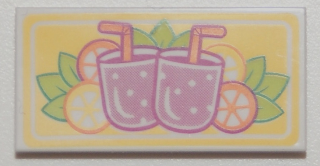 Tile 2 x 4 with Magenta Drinks with Straws and Citrus Fruits on Yellow Background Pattern