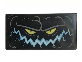 Tile 2 x 4 with Cloud Creature Face With Medium Blue Electrified Sinister Smile and Yellow Eyes Pattern (Monstrox)