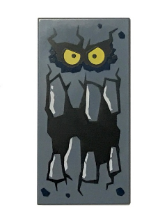 Tile 2 x 4 with Rock Creature Face with Wide Open Mouth, Jagged Teeth and Yellow Eyes Pattern (Brickster)
