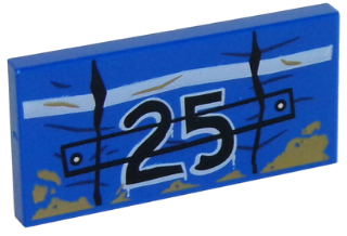 Tile 2 x 4 with Black '25' and White Line and Mud Splotches Pattern