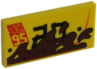 Tile 2 x 4 with 'RUSTEZE RACING CENTER TEAM 95' and Mud Splotches Pattern Model Left Side