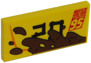 Tile 2 x 4 with 'RUSTEZE RACING CENTER TEAM 95' and Mud Splotches Pattern Model Right Side