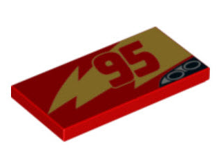 Tile 2 x 4 with Gold Lightning, Red '95' and Exhaust Pipes Pattern Model Left Side