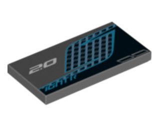 Tile 2 x 4 with '2.0', 'IGNTR', Mirrored 'S' Shaped Silver Grid and Exhaust Pipes Pattern