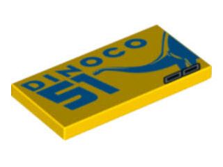 Tile 2 x 4 with Blue 'DINOCO 51' on Left and Dinosaur and Exhaust Pipes on Right Pattern