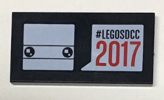 Tile 2 x 4 with White BrickHeadz Head and Word Balloon with '#LEGOSDCC' and Red '2017' Pattern