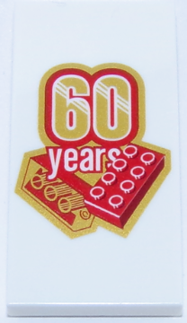Tile 2 x 4 with Gold and Red '60 years' and 2 x 4 Bricks Pattern