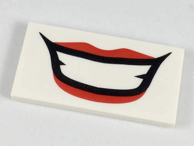 Tile 2 x 4 with Large Smile with Red Lips Pattern