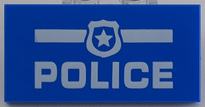 Tile 2 x 4 with White 'POLICE' and Badge Pattern