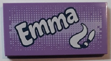 Tile 2 x 4 with 'Emma' and Paint Brush and Swirl Pattern
