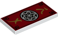 Tile 2 x 4 with Red Background and Ninjago Black with White Flower Medallion Pattern