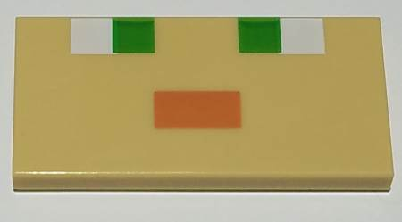Tile 2 x 4 with White and Green Squares and Orange Rectangle (Minecraft Alex Face) Pattern