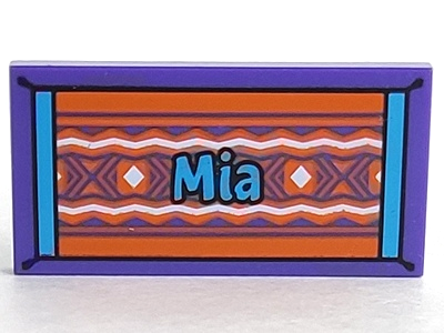 Tile 2 x 4 with Dark Azure 'Mia' on Orange Beach Towel with White Diamonds and Wavy Lines Pattern