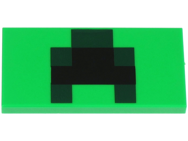 Tile 2 x 4 with Black and Dark Green Squares and Rectangles Pattern (Minecraft Creeper Mouth)