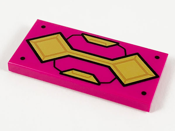 Tile 2 x 4 with Gold Armor Plates and 4 Black Rivets Pattern