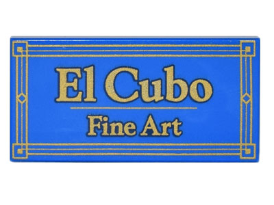 Tile 2 x 4 with Gold 'El Cubo Fine Art' and Geometric Frame Pattern