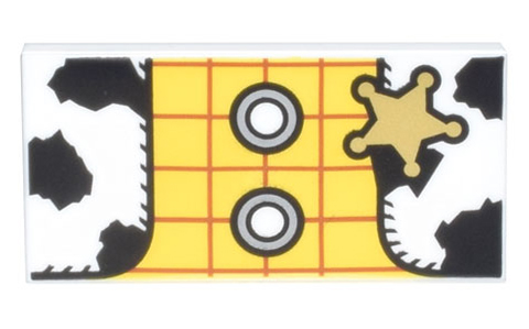 Tile 2 x 4 with Gold Sheriff Star, Black and White Leather Vest over Yellow Plaid Shirt with 2 White Buttons Pattern