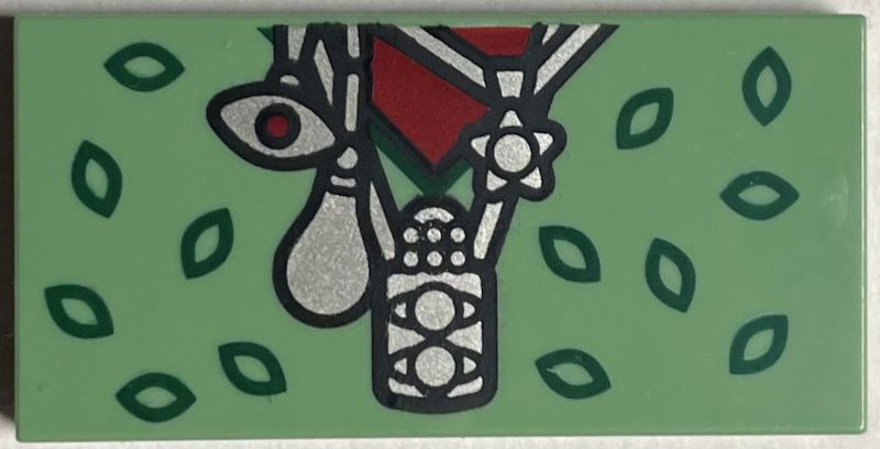 Tile 2 x 4 with Dark Green Leaves, Dark Red Shirt, and Silver Necklaces Pattern (BrickHeadz Sybill Trelawney Torso)