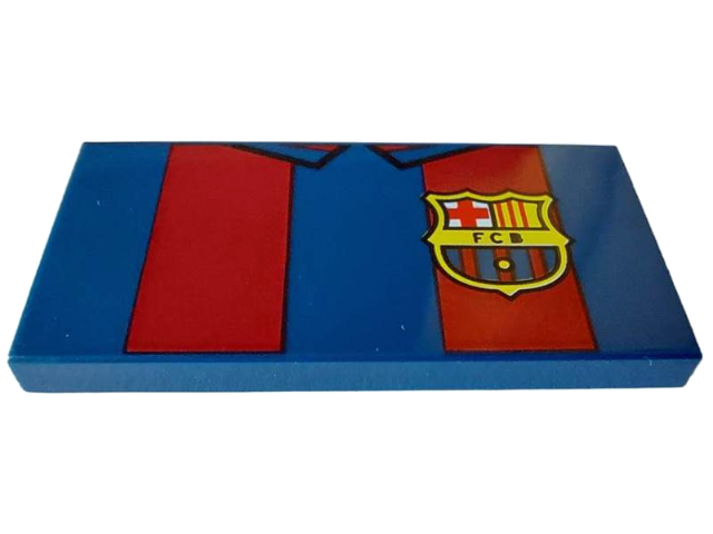 Tile 2 x 4 with Shirt with Dark Red Stripes and 'FCB' FC Barcelona Badge Pattern (BrickHeadz Soccer / Football Player Torso)