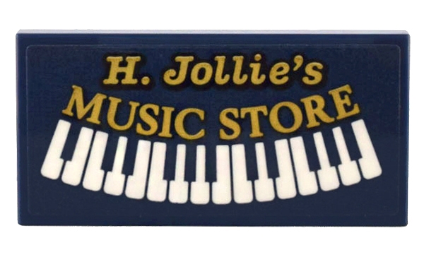 Tile 2 x 4 with Gold 'H. Jollie's MUSIC STORE' and White Piano Keys Pattern (Sticker) - Set 10308