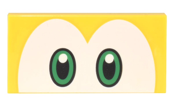 Tile 2 x 4 with Black and Green Eyes on White Background Pattern (Super Mario Big Koopa Troopa)