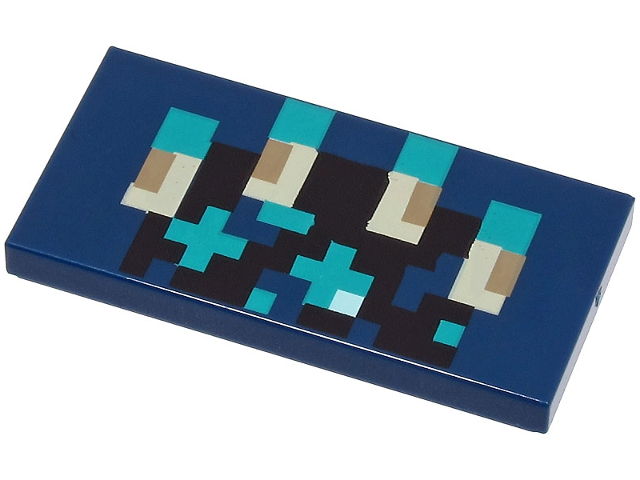 Tile 2 x 4 with Pixelated Black, Dark Turquoise, Tan and Dark Tan Lines and Shapes Pattern (Minecraft Warden Chest)