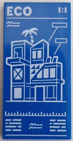 Tile 2 x 4 with White 'ECO 1:1' and City Apartment Building (Set 60365) Pattern