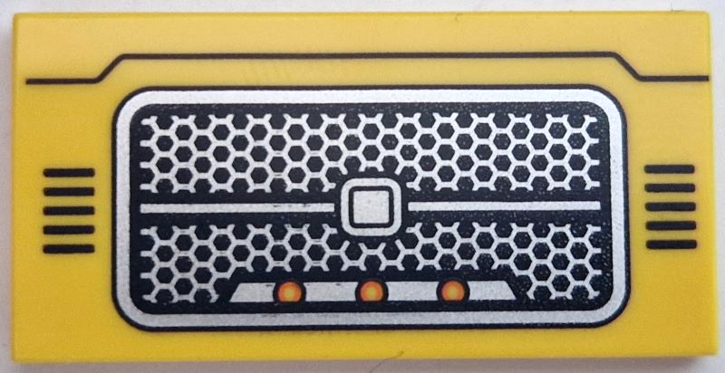Tile 2 x 4 with Black, Silver, and Orange Car Front Grille Pattern