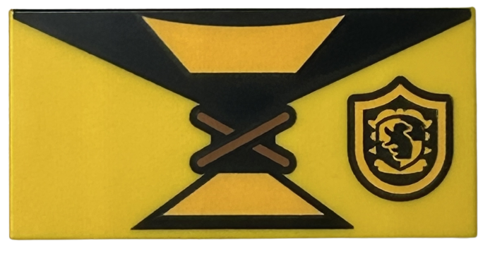 Tile 2 x 4 with Quidditch Robe Tied over Shirt with Bright Light Orange and Black Stripes, Hufflepuff Crest Pattern (BrickHeadz Cedric Diggory Torso)