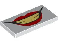 Tile 2 x 4 with Open Mouth Smile with Red Lips and Bright Light Yellow Teeth Pattern