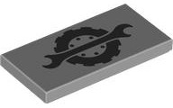 Tile 2 x 4 with Black Spanner Wrench and Wheel Pattern