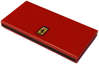 Tile 2 x 4 with Ferrari Logo on Top and Black Stripe on Side Pattern
