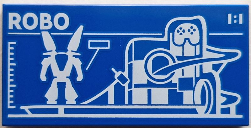 Tile 2 x 4 with Robot World (Set 60421) Blueprint with White 'ROBO' and '1:1' Pattern