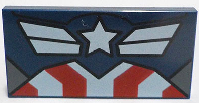 Tile 2 x 4 with Star, Red and White Stripes and Dark Bluish Gray Triangles Pattern (BrickHeadz Captain America Torso)