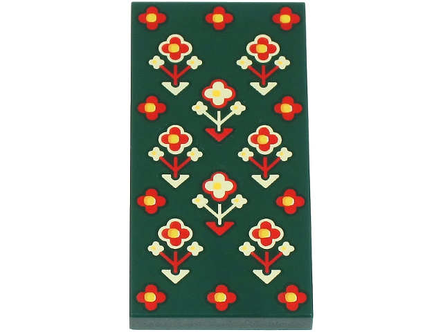 Tile 2 x 4 with Red, Tan and Yellow Geometric Flowers Pattern