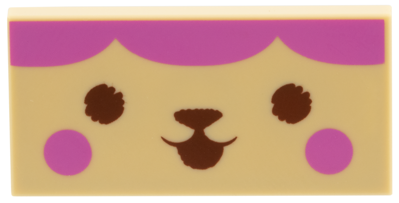 Tile 2 x 4 with Dark Pink Scallops and Cheeks, Reddish Brown Eyes, Nose, and Mouth Pattern (Baby Box)