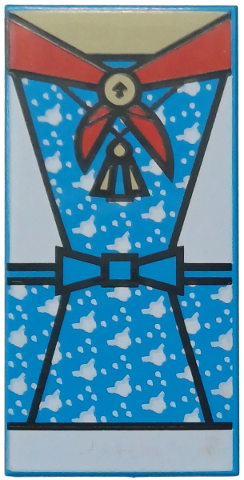 Tile 2 x 4 with Dress with White Panels and Flowers, Bow Belt, Red Boy Scouts Bandana with Black Fleur-de-lis, Gold Necklace, Tan Neck Pattern (BrickHeadz Holly Wheeler Torso)