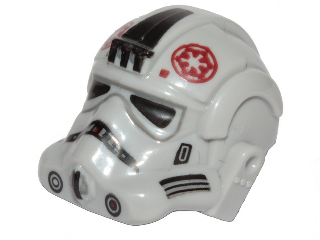 Minifigure, Headgear Helmet SW Stormtrooper Type 2, AT-AT Driver Dark Red Imperial Logo and Small Black Plates on Sides Pattern