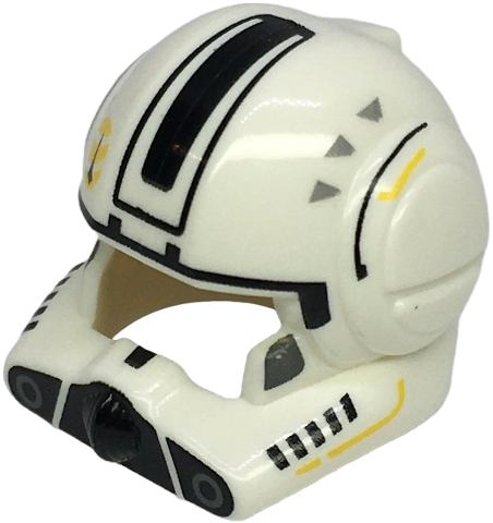 Minifigure, Headgear Helmet SW Clone Pilot with Open Visor with Black Stripe, Yellow Markings, Dark Bluish Gray Cheeks, Light Bluish Gray Triangles Pattern
