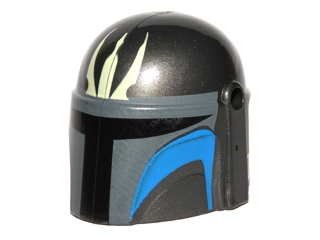 Minifigure, Headgear Helmet with Holes, SW Mandalorian with Bright Light Yellow Trident Pattern