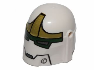 Minifigure, Headgear Helmet with Holes, SW Bounty Hunter with Jaw and Dark Green and Olive Green Pattern