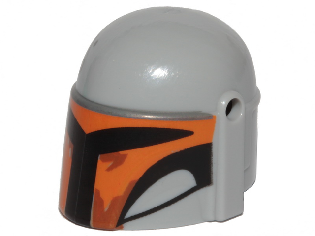 Minifigure, Headgear Helmet with Holes, SW Mandalorian with Orange and Black Pattern
