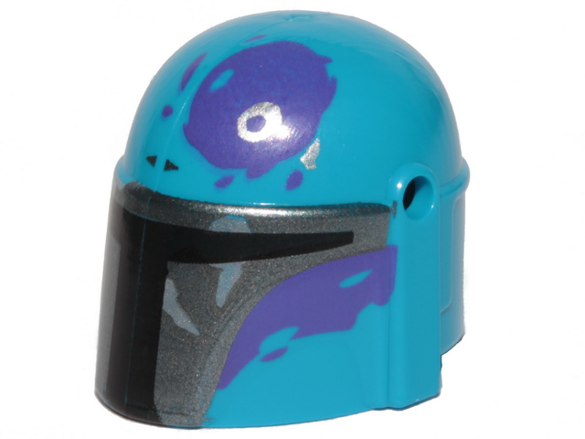 Minifigure, Headgear Helmet with Holes, SW Mandalorian with Silver and Dark Purple Pattern